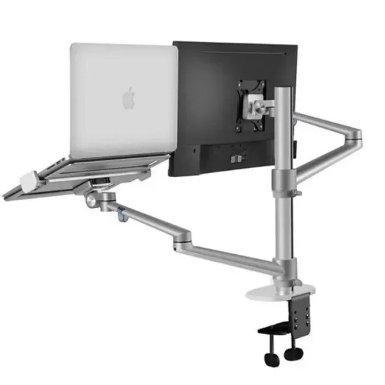 Gamvity OLL-3L Aluminum 2 in 1 Monitor Arm, Laptop Stand 17" - 27", Each Arm upto 6 KG - Silver _ Silver